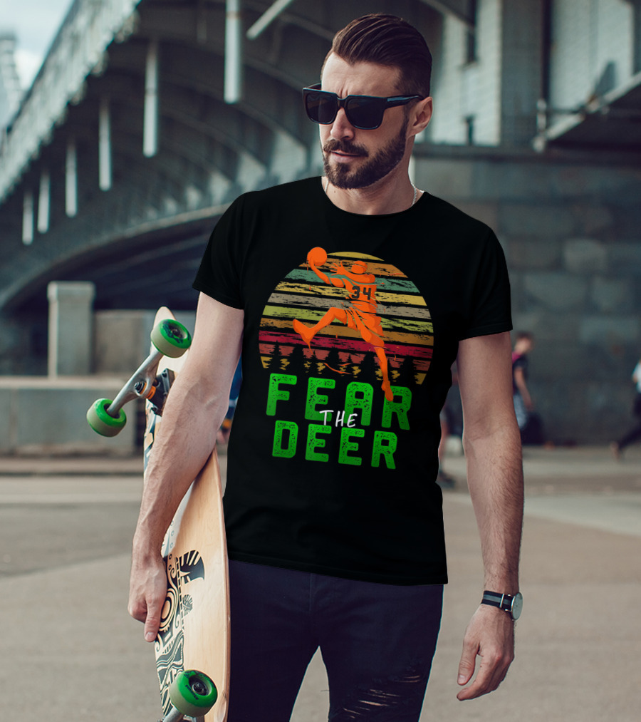 Fear The Deer Milwaukee Basketball Retro Sunset Jumper T-Shirt