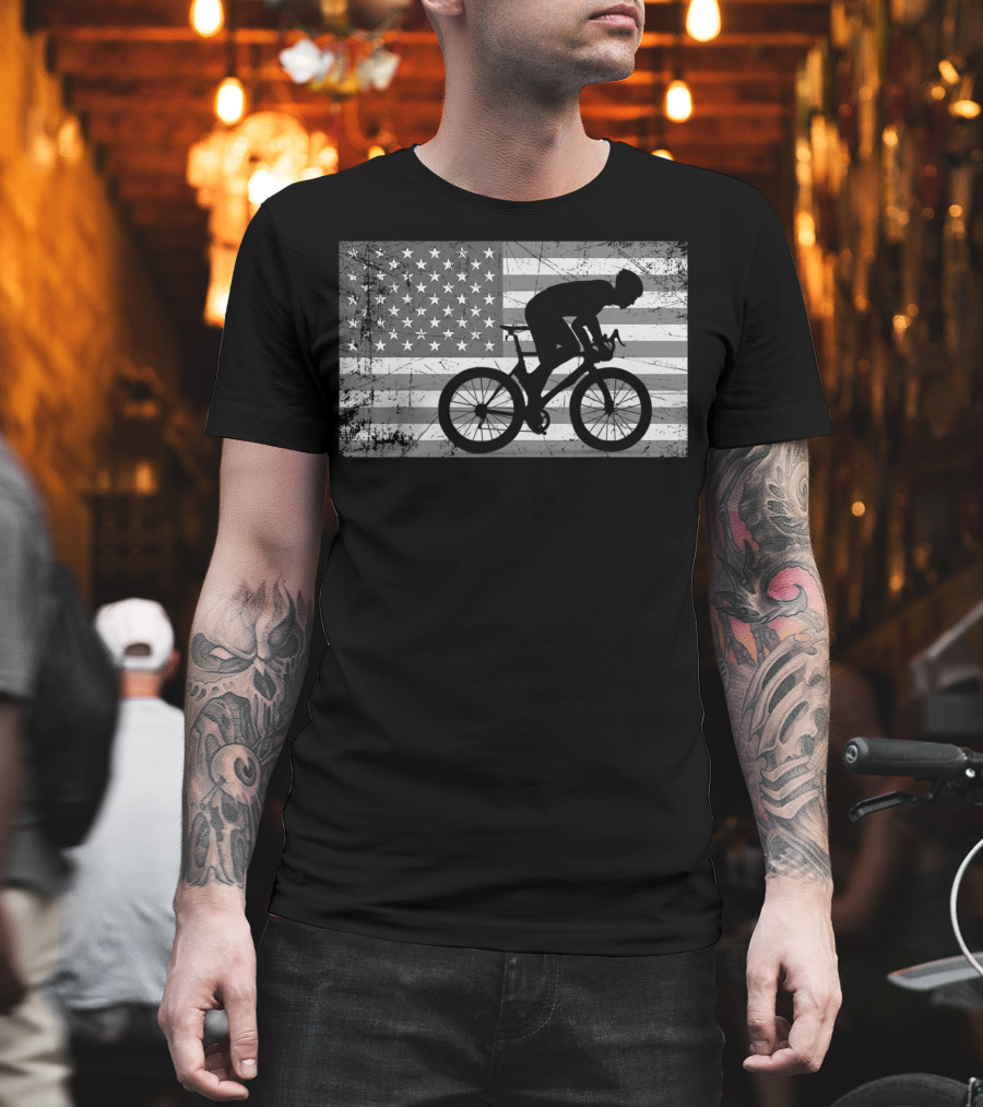 American Flag USA Cyclist Bike Cycling T-Shirt