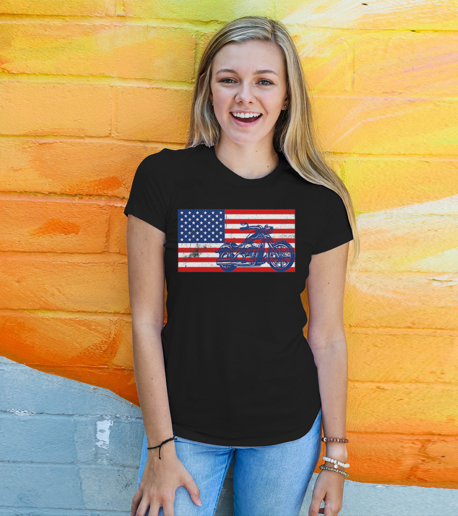American Flag Motorcycle Stars And Stripes Pocket Motorcycl T-Shirt