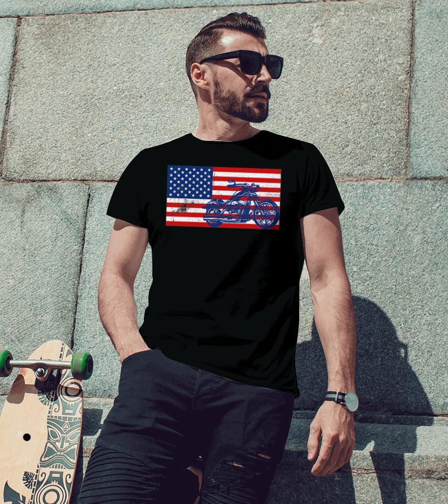 American Flag Motorcycle Stars And Stripes Pocket Motorcycl T-Shirt