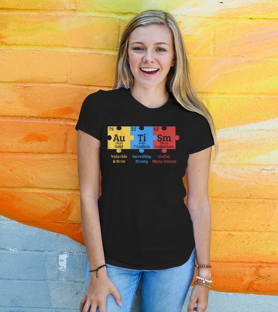 Autism Awareness Gold Titanium Samarium Elements Puzzle T-Shirt