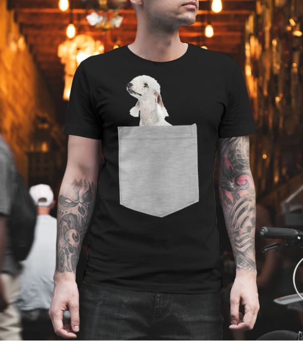 Bedlington Terrier Peeking from Gray Pocket T-Shirt Bedlington Terrier Peeking from Gray Pocket T-Shirt