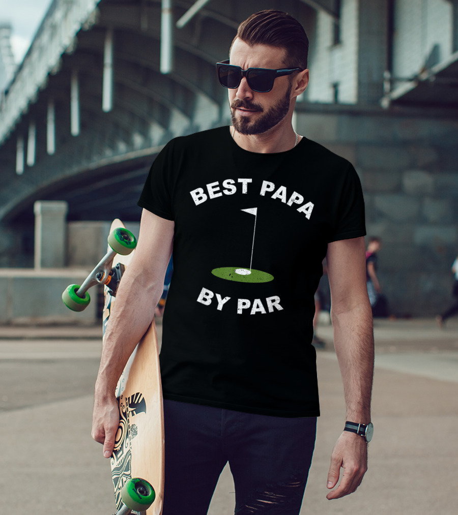 Best Papa By Par Funny Golf Men's Grandpa Green Hole Flag T-Shirt