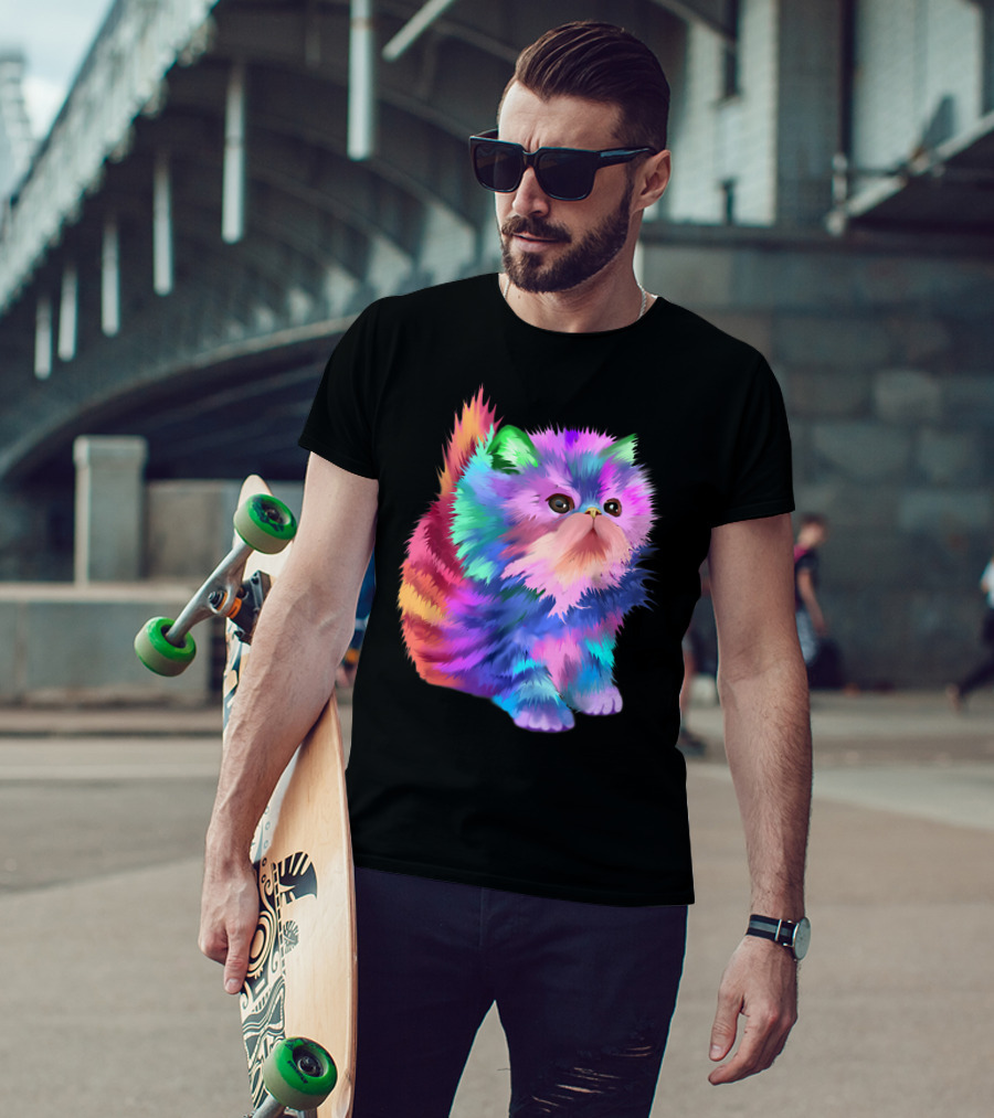 Colorful Rainbow Kitten Rave EDM Cat T-Shirt