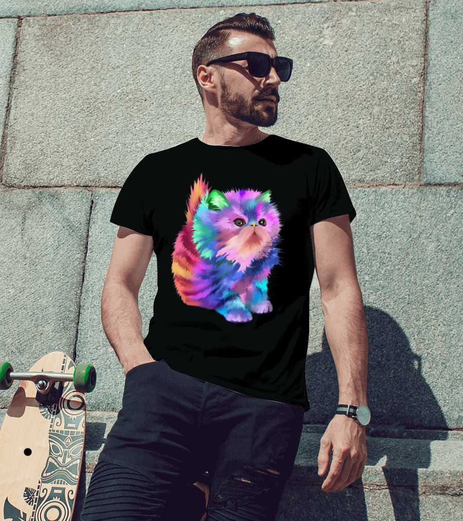 Colorful Rainbow Kitten Rave EDM Cat T-Shirt