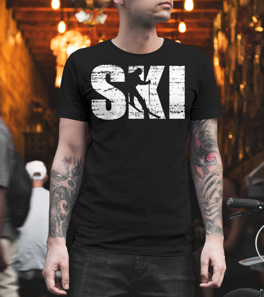 Cool Distressed Skiing for Skiers SKI T-Shirt