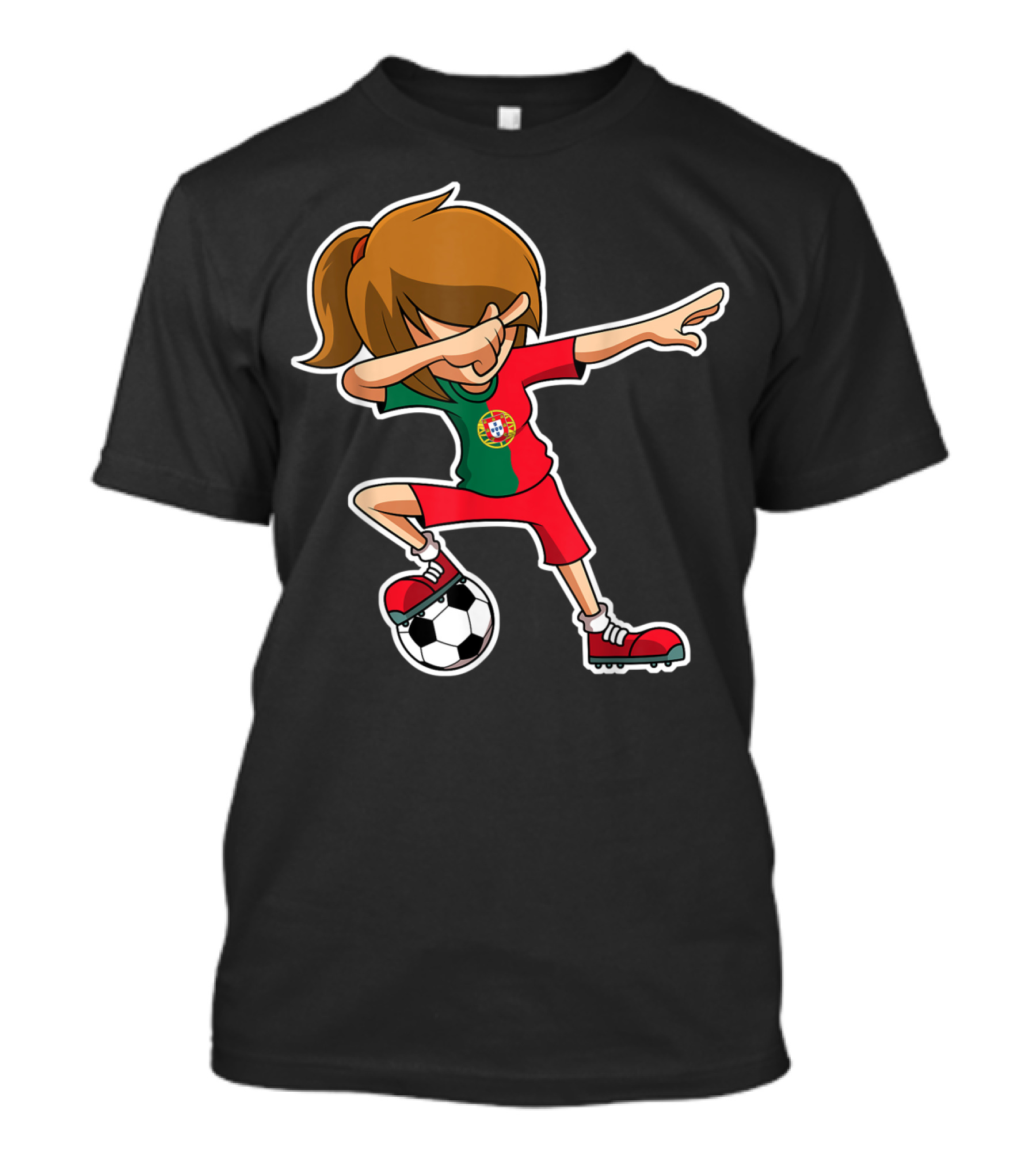 Dabbing Soccer Girl Portugal Jersey Portuguese Football T-Shirt