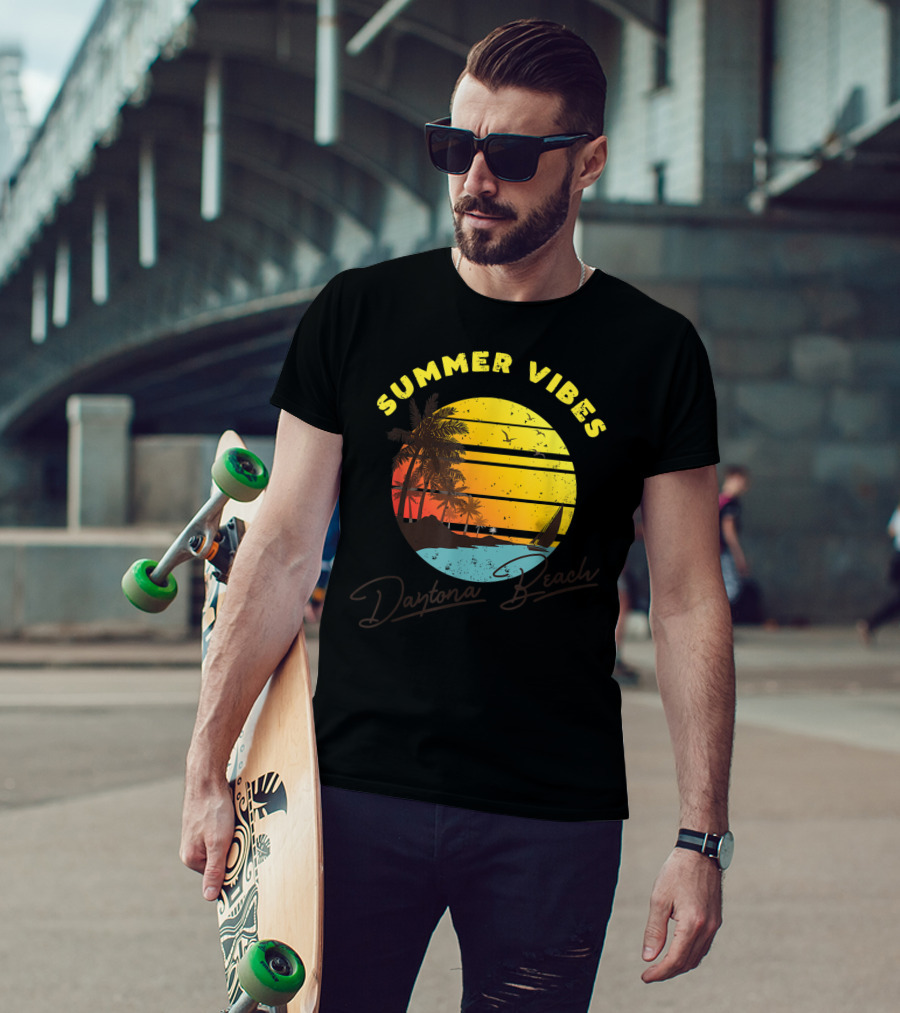 Summer Vibes Daytona Beach Tropical Sunset Palm Trees T-Shirt