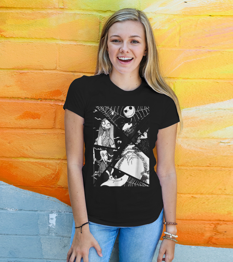 Disney Nightmare Before Christmas Story Jack Sally Zero Oogie Boogie Patchwork T-Shirt