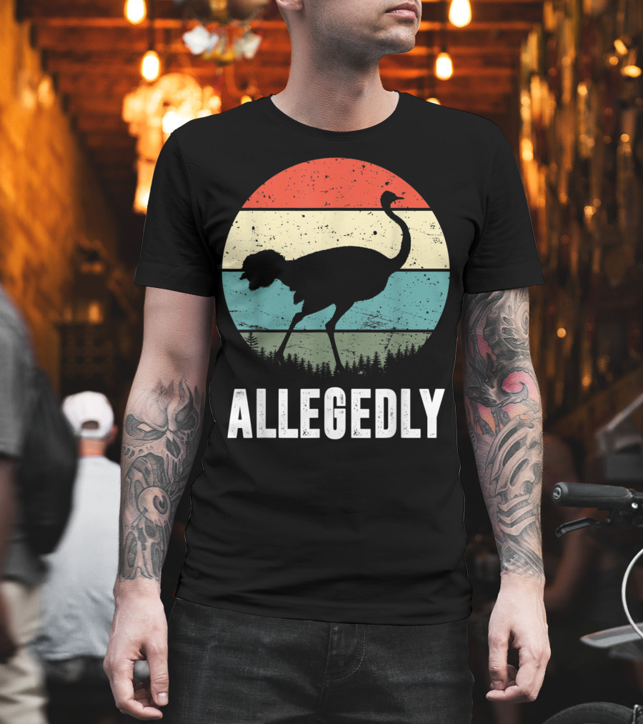 Allegedly Ostrich Silhouette Retro Stripes T-Shirt