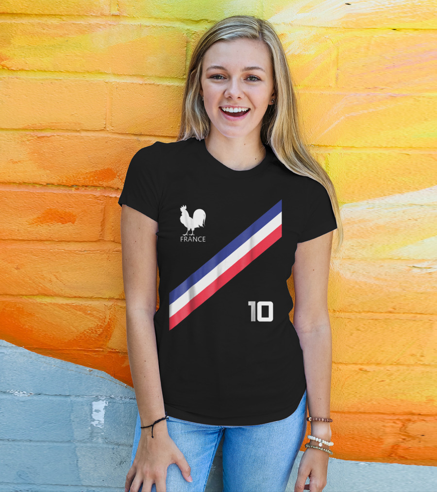 France Jersey Soccer French Football Rooster Stripe Number 10 T-Shirt