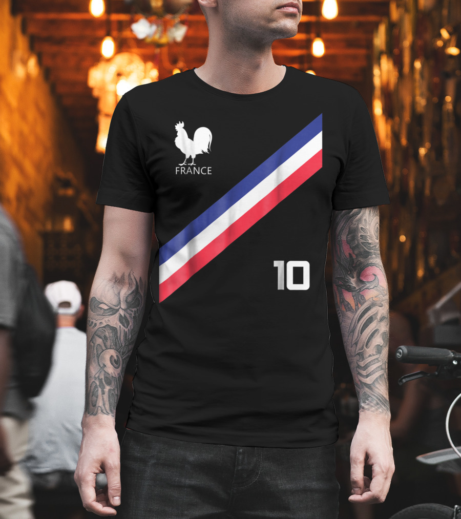 FRANCE JERSEY SOCCER FRENCH FOOTBALL ROOSTER STRIPE NUMBER 10 T-Shirt