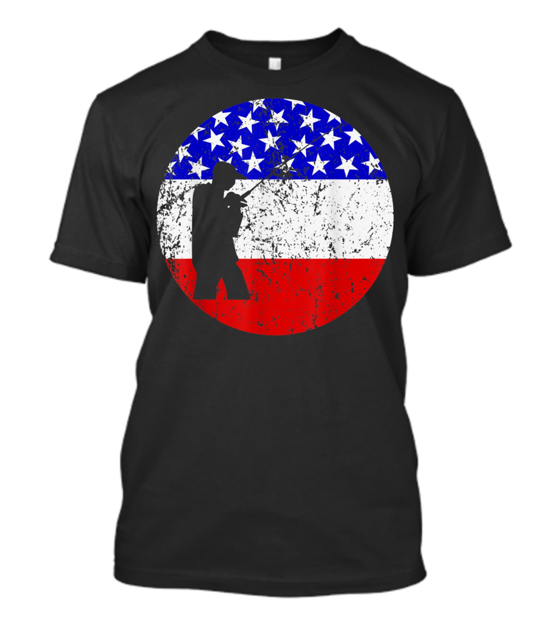 American Flag Vintage Fisherman Silhouette Rustic Retro Fishing T-Shirt