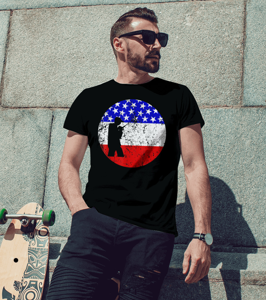 American Flag Vintage Fisherman Silhouette Rustic Retro Fishing T-Shirt