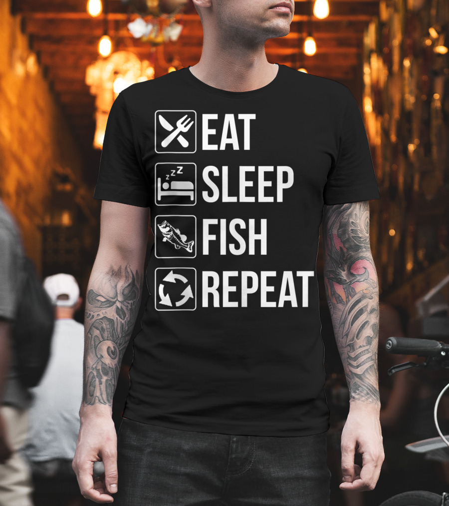 Eat Sleep Fish Repeat Tank Top Funny Fishing Fisherman Iconic Routine Symbols T-Shirt