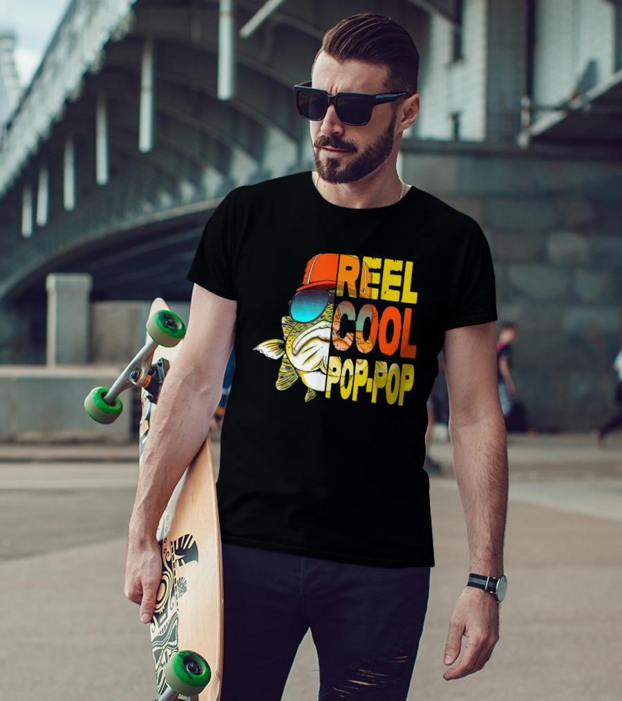 Father's Day Fishing Reel Cool Pop-Pop Fish With Hat And Sunglasses T-Shirt