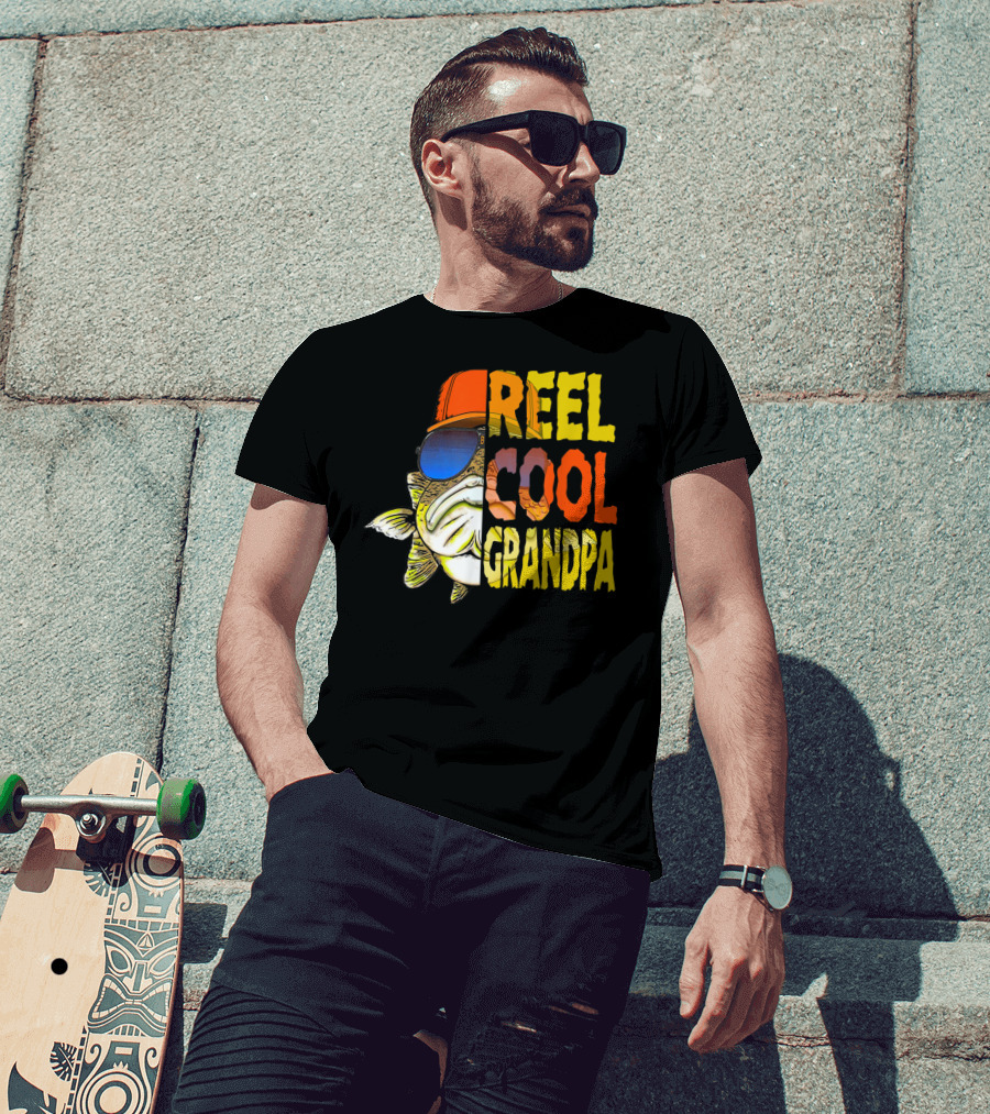Reel Cool Grandpa Fishing Grandpa Fish Wearing Sunglasses And Hat T-Shirt