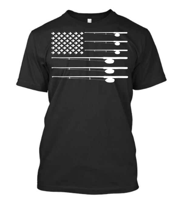 FLY ROD FISHING American Flag Fishersman T-Shirt