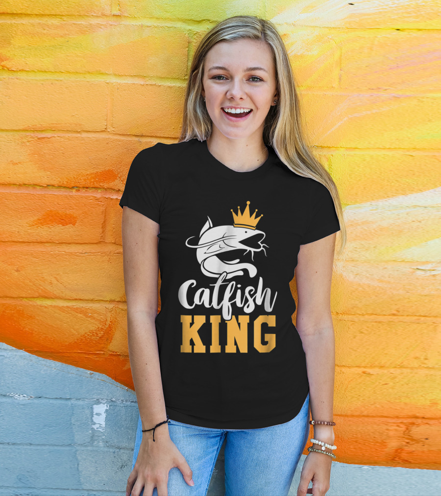 Catfish King Crowned Fishing Humor Trophy T-Shirt