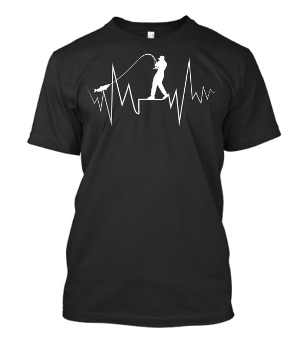 Fishing Heartbeat Cool Beat Great For Fisherman Silhouette With Fish On Line T-Shirt