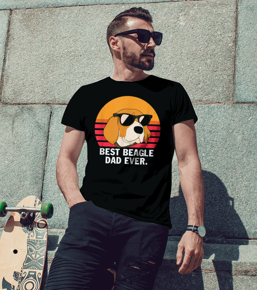 Best Beagle Dad Ever Vintage Style Beagle With Sunglasses T-Shirt