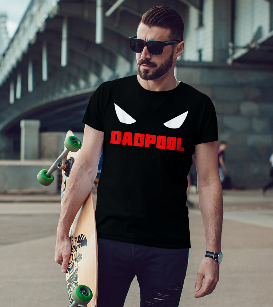 Dadpool Mens Funny Superhero Superdad With Iconic Mask Eyes T-Shirt
