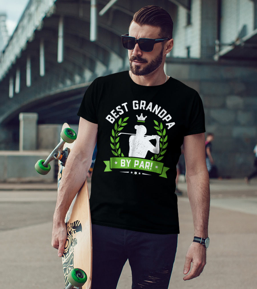 Best Grandpa By Par Funny Golf Crown Laurel Leaf Retro T-Shirt