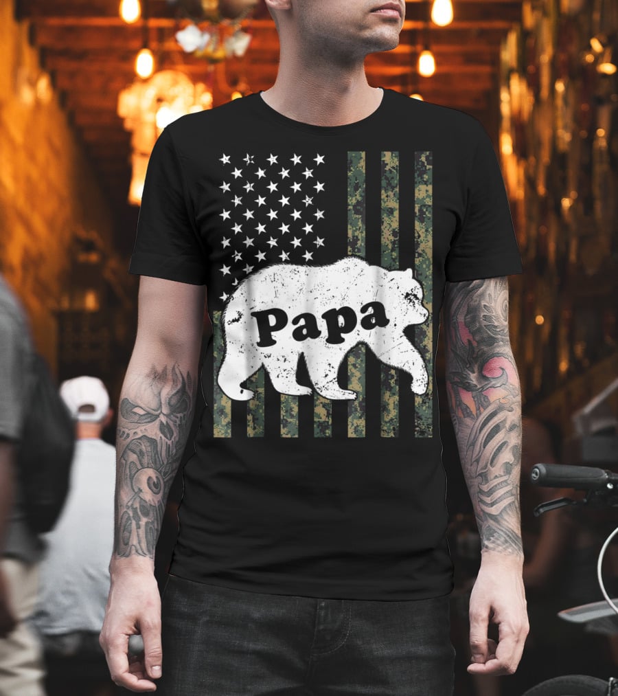Papa Bear American Flag Camouflage T-Shirt