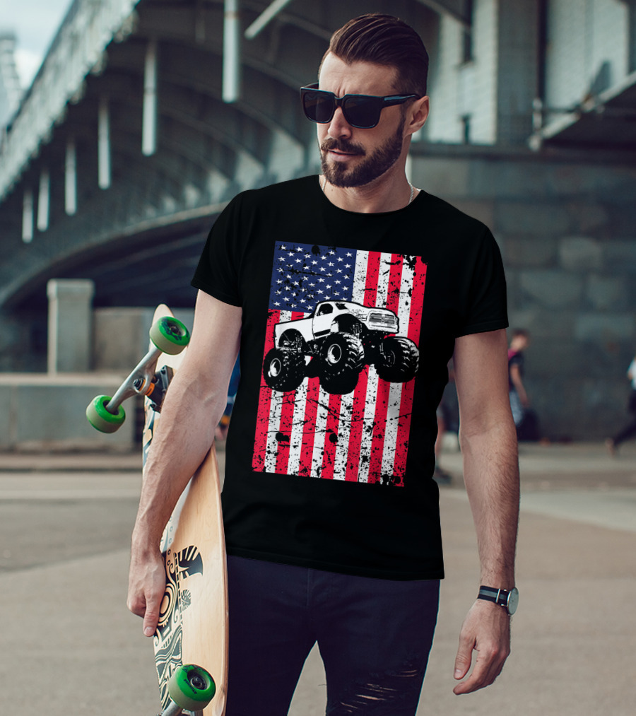 Monster Truck American Flag USA Patriotic Racing T-Shirt