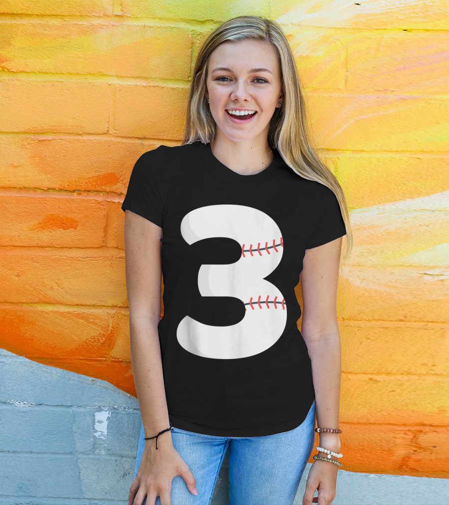 Number 3 Baseball Pitcher Batter Team Concept T-Shirt
