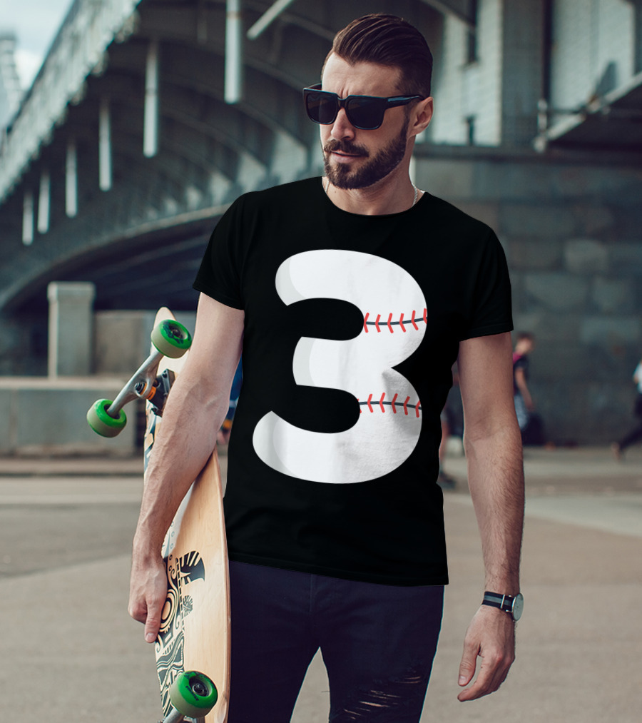 Number 3 Baseball Pitcher Batter Team Concept T-Shirt
