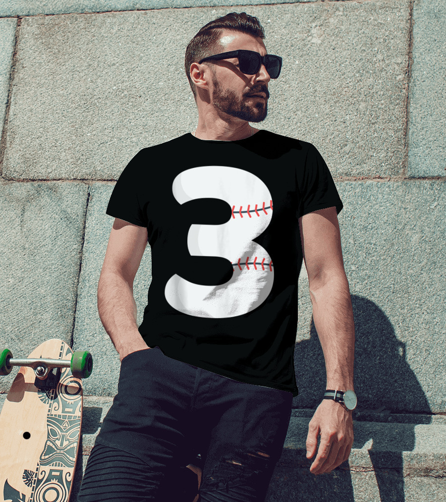 Number 3 Baseball Pitcher Batter Team Concept T-Shirt