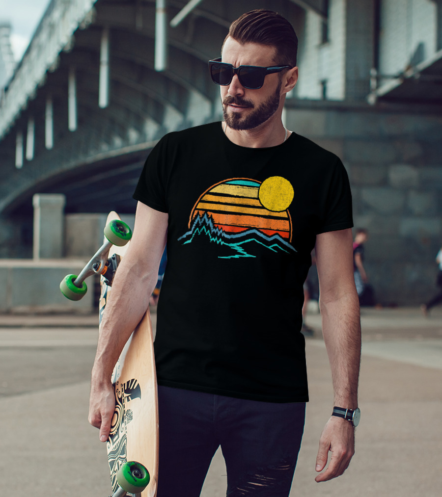 Sunset Mountains Color Fade With Trees And Sun T-Shirt