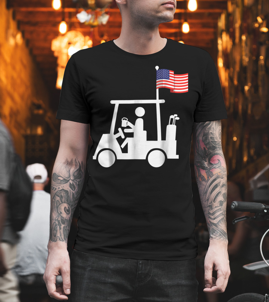 Patriotic USA Golf Cart Strong Beer and Flag T-Shirt