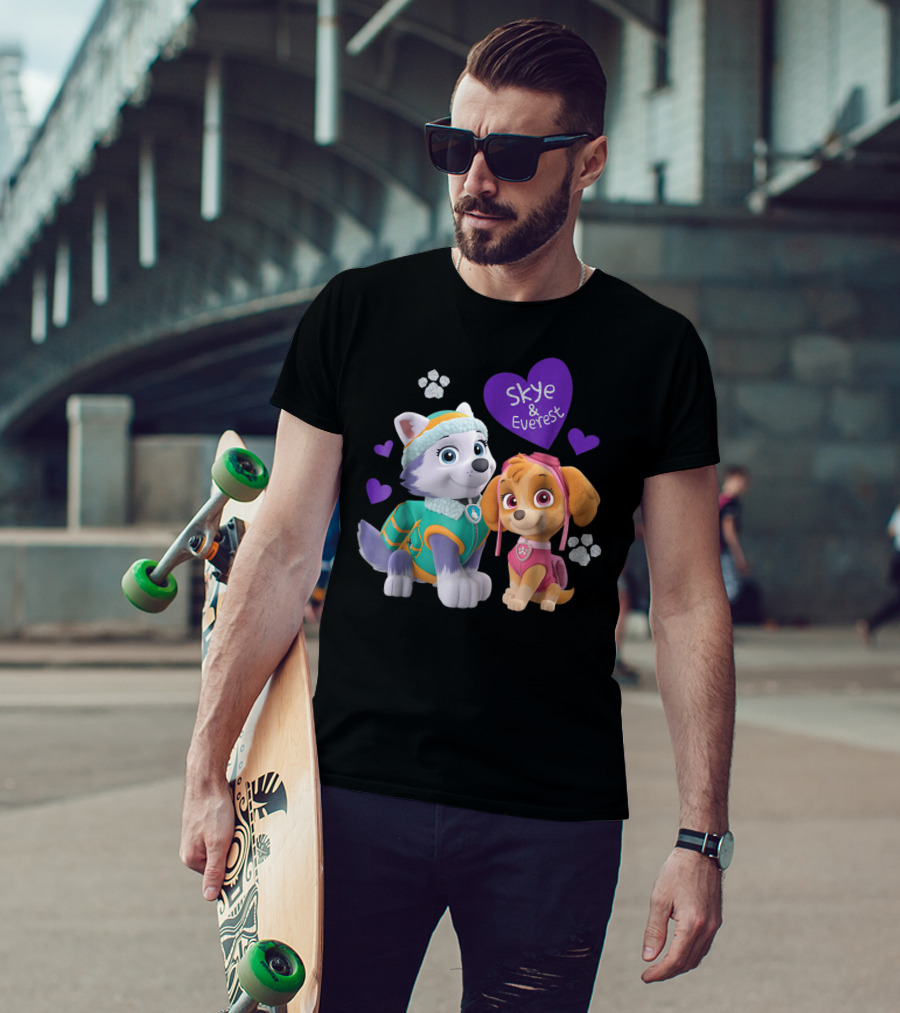 Paw Patrol Skye And Everest Hearts Paws T-Shirt