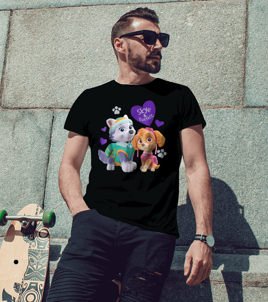 Paw Patrol Skye And Everest Hearts Paws T-Shirt