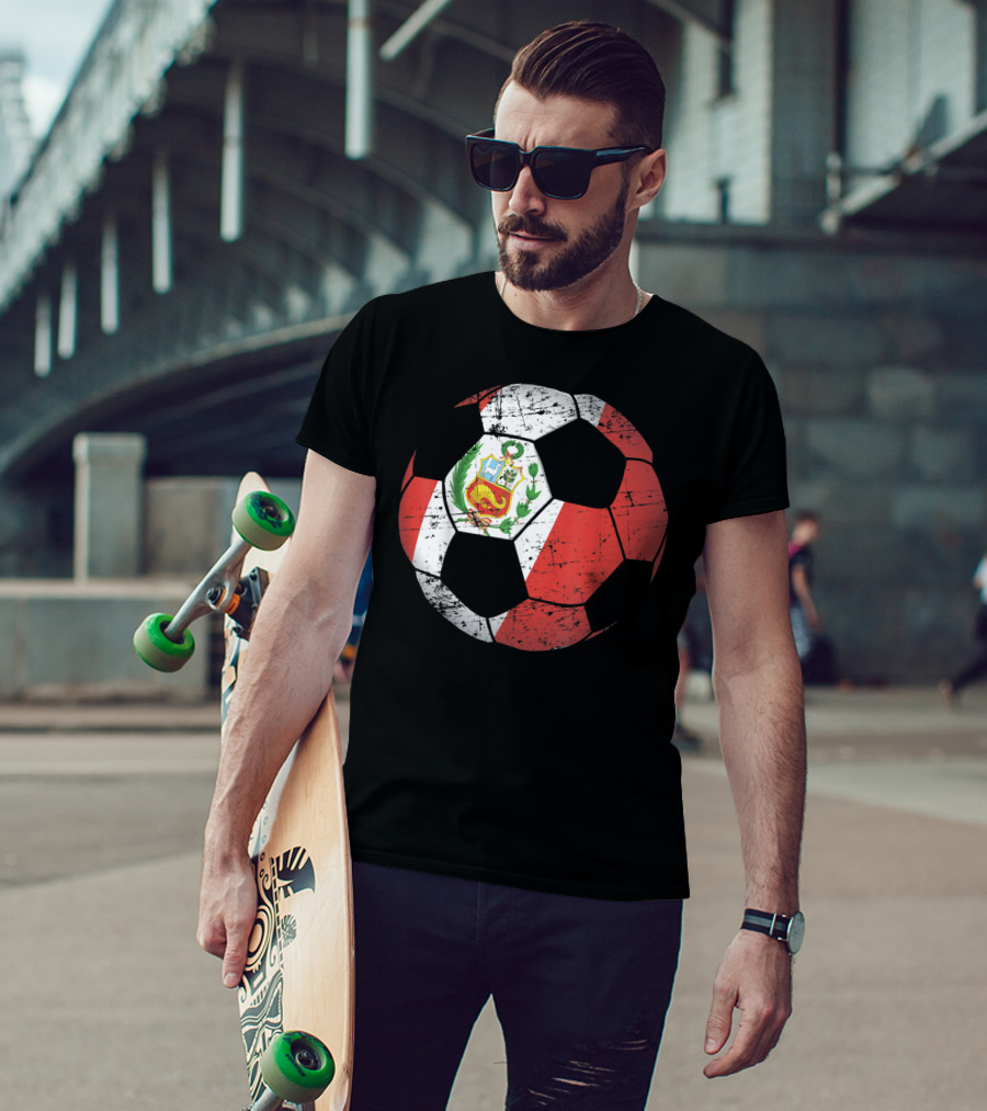 Peru Soccer Ball With Flag Design Peruvian Foot Jersey T-Shirt