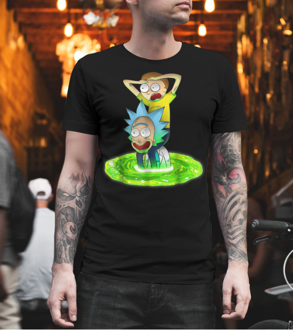 Rick And Morty Emerging from Green Portal Adventure T-Shirt Rick And Morty Emerging from Green Portal Adventure T-Shirt