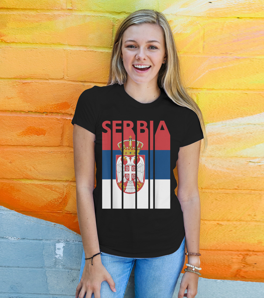 Serbia Vintage Flag Serbian Coat Of Arms T-Shirt