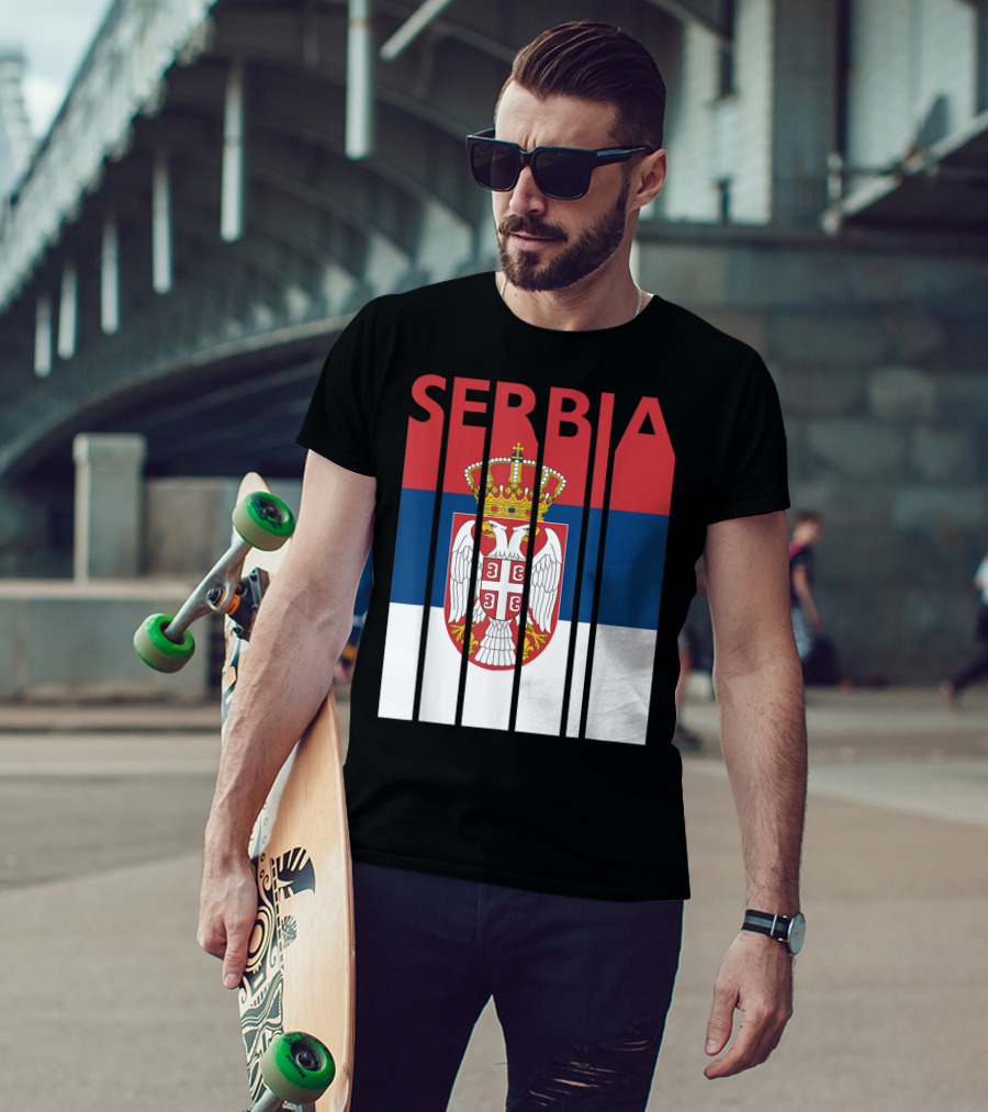 Serbia Vintage Flag Serbian Coat Of Arms T-Shirt