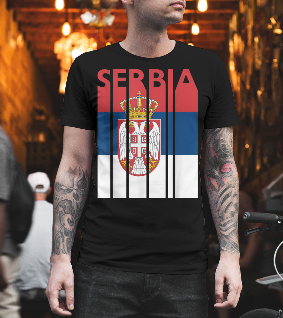 Serbia Vintage Flag Serbian Coat Of Arms T-Shirt