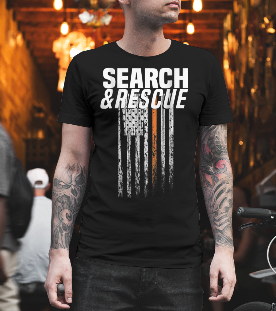 Search and Rescue Thin Orange Line American Flag T-Shirt