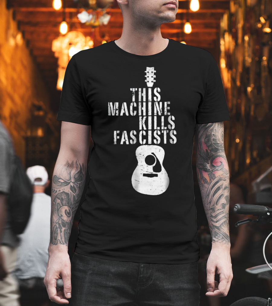 This Machine Kills Fascists Guitar Image T-Shirt