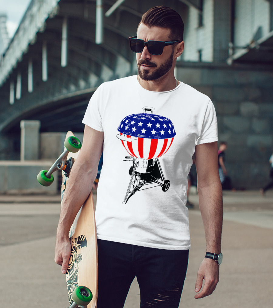 Usa Charcoal Kettle Grill Stars And Stripes July Patriotic Grilling Gear T-Shirt