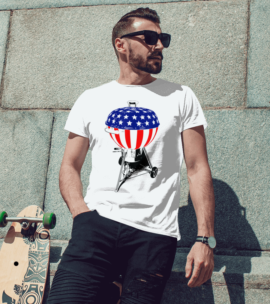 Usa Charcoal Kettle Grill Stars And Stripes July Patriotic Grilling Gear T-Shirt