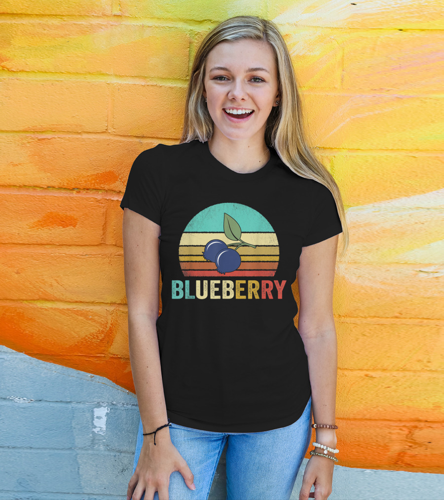 Vintage Blueberry Retro Sunset Stripes T-Shirt
