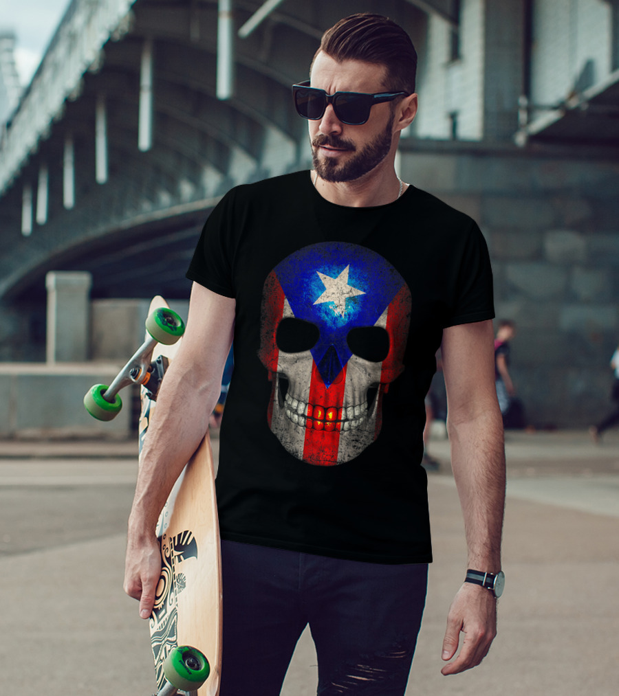 Puerto Rico Flag Skull T-Shirt