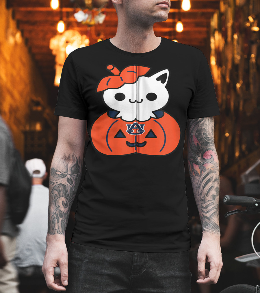 Auburn Tigers Cat in Pumpkin Halloween T-Shirt