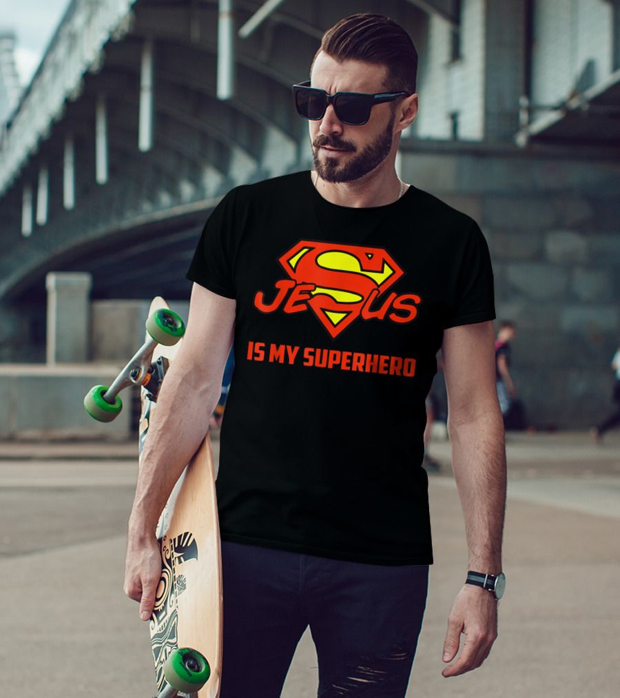 Jesus Is My Superhero Superman Logo Style Christian T-Shirt