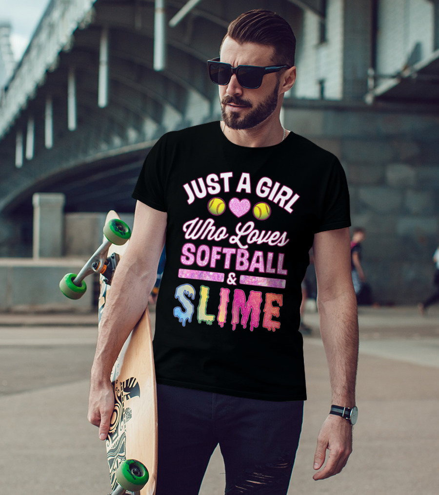 Just A Girl Who Loves Softball Heart Slime Fun T-Shirt